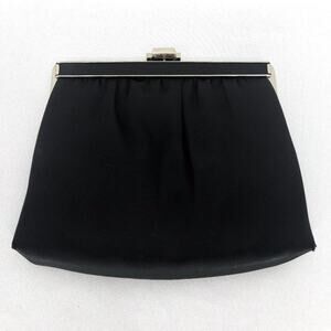 Vintage Ande Black Satin Silver Detail & Chain Clutch Formal Prom Dress Night